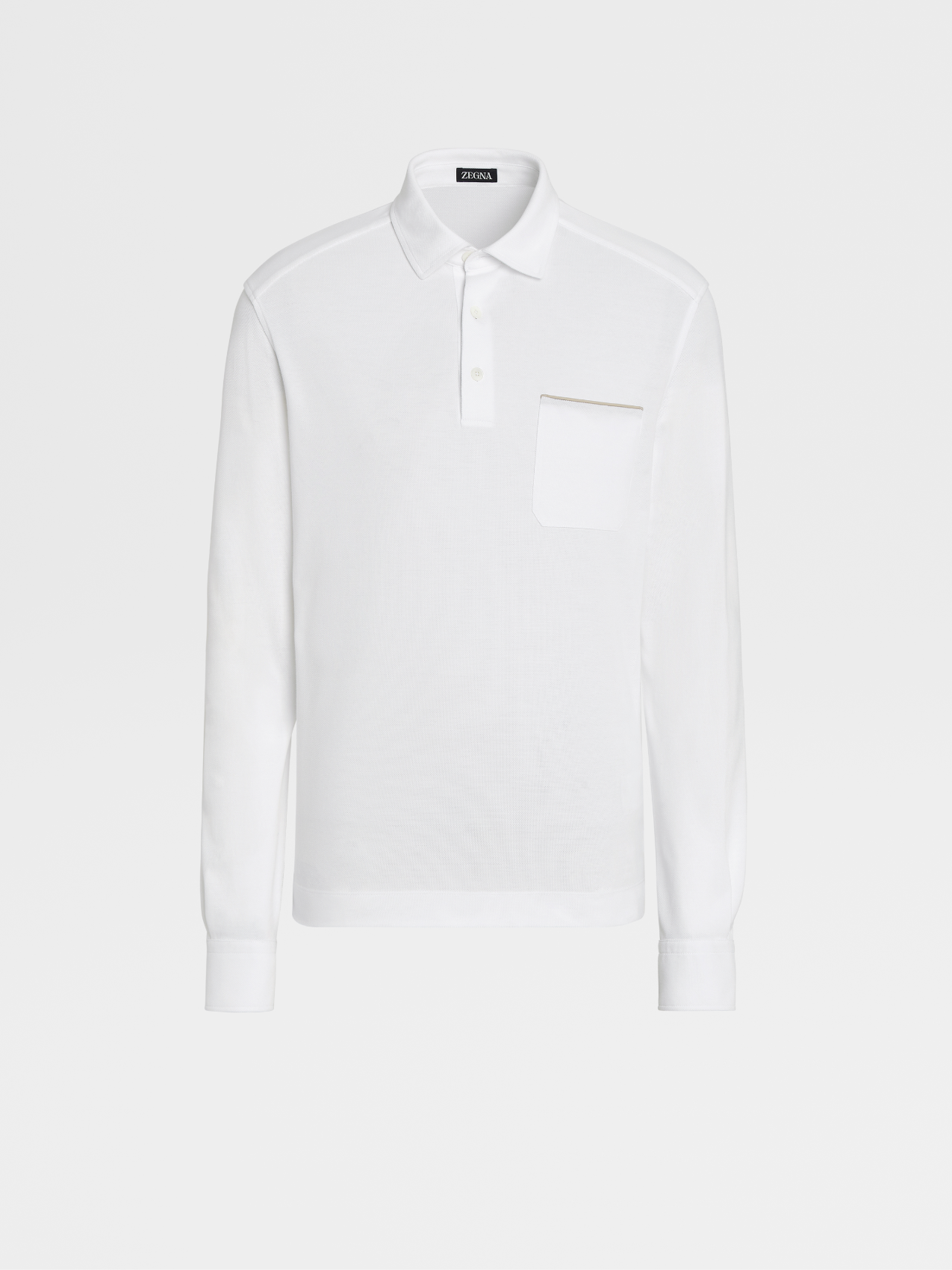 White Cotton Piquet Long-sleeve Polo